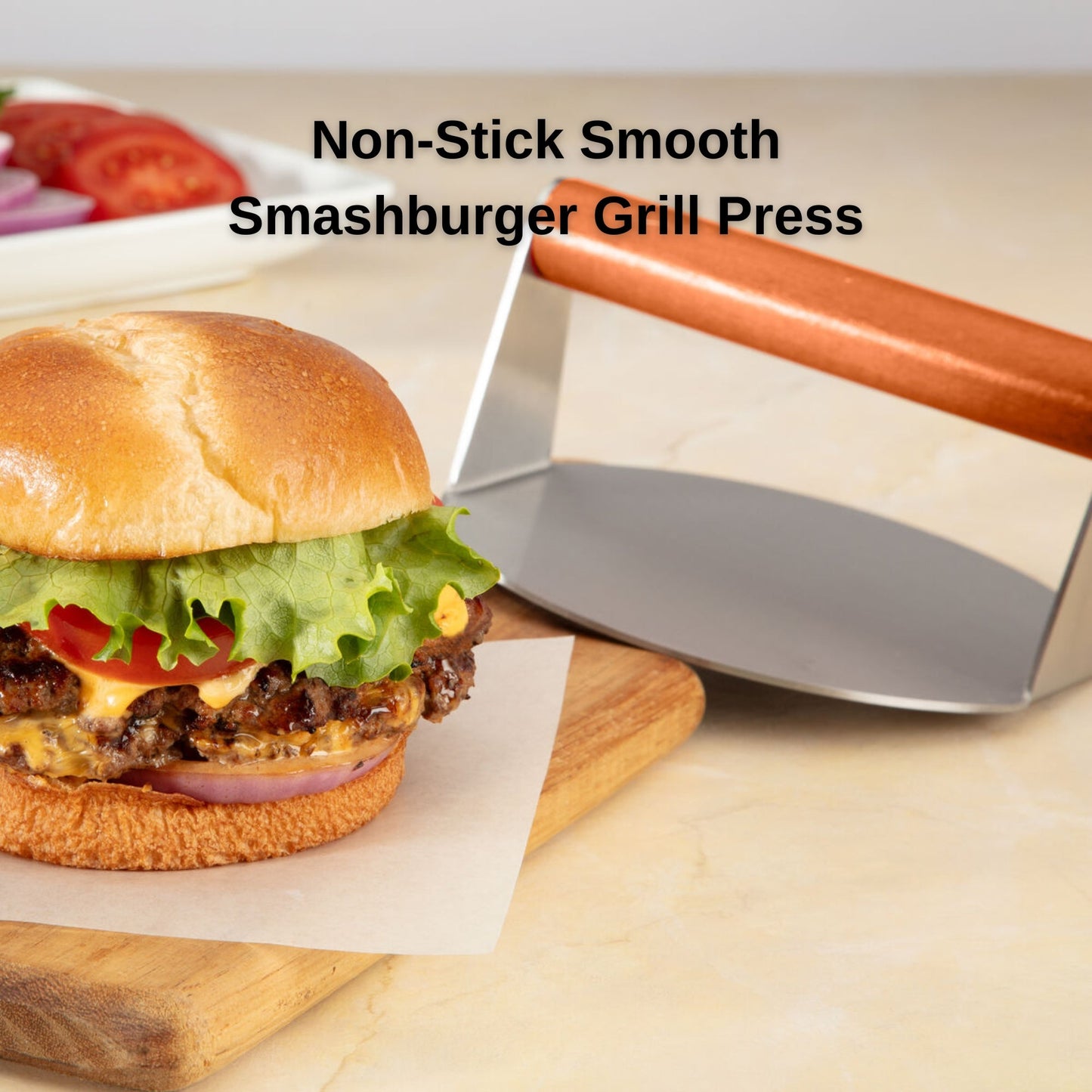 Extra Wide Stainless Steel Burger Smasher | Food - Grade Round Smasher with Wooden Handle - Youlander