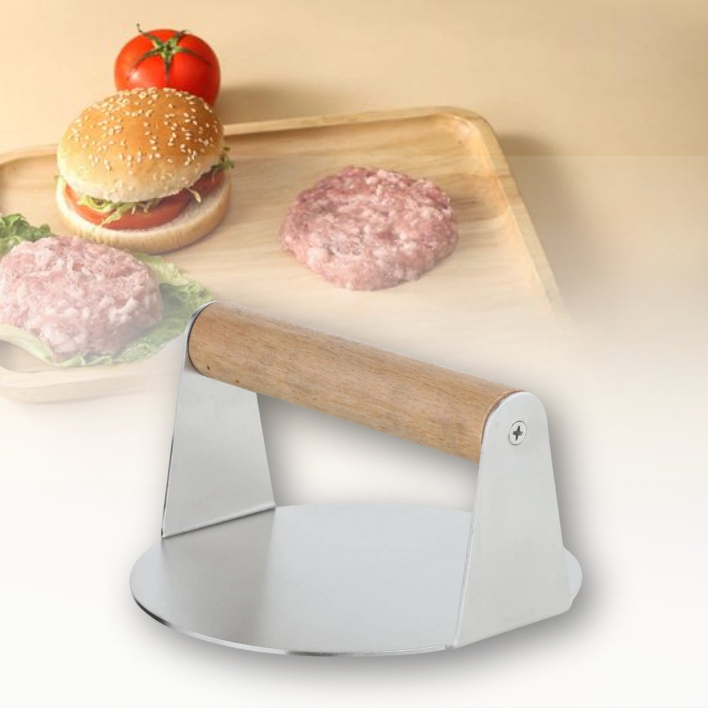 Extra Wide Stainless Steel Burger Smasher | Food - Grade Round Smasher with Wooden Handle - Youlander